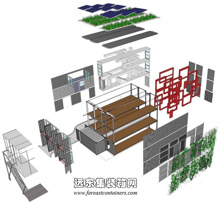 ?？怂辜b箱公寓構(gòu)造分解圖,集裝箱房屋,集裝箱活動房,住人集裝箱,集裝箱住宅,集裝箱建筑