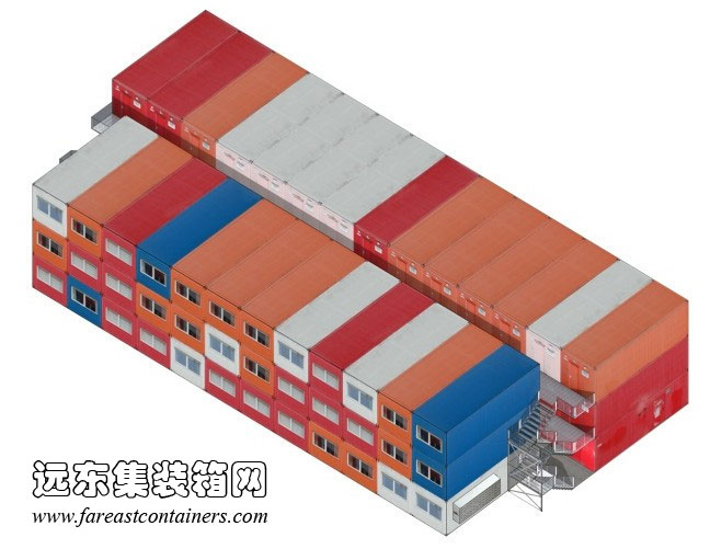 荷蘭 NDSM 集裝箱宿舍單體軸測圖,集裝箱房屋,集裝箱活動房,住人集裝箱,集裝箱住宅,集裝箱建筑