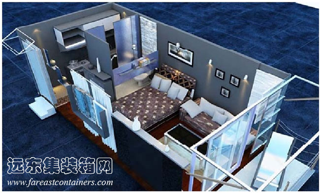 集裝箱式活動(dòng)住宅室內(nèi)透視圖2