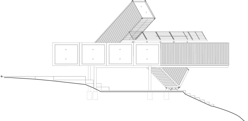開(kāi)敞集裝箱學(xué)校側(cè)立面圖