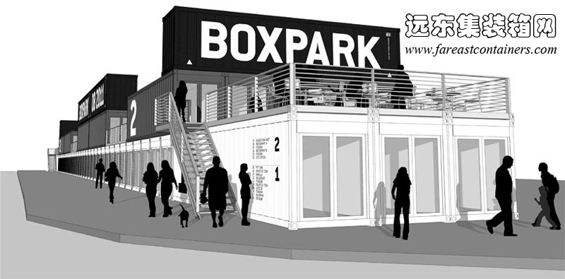 BOXPARK shoreditch 盒子公園集裝箱購(gòu)物中心的外觀效果圖