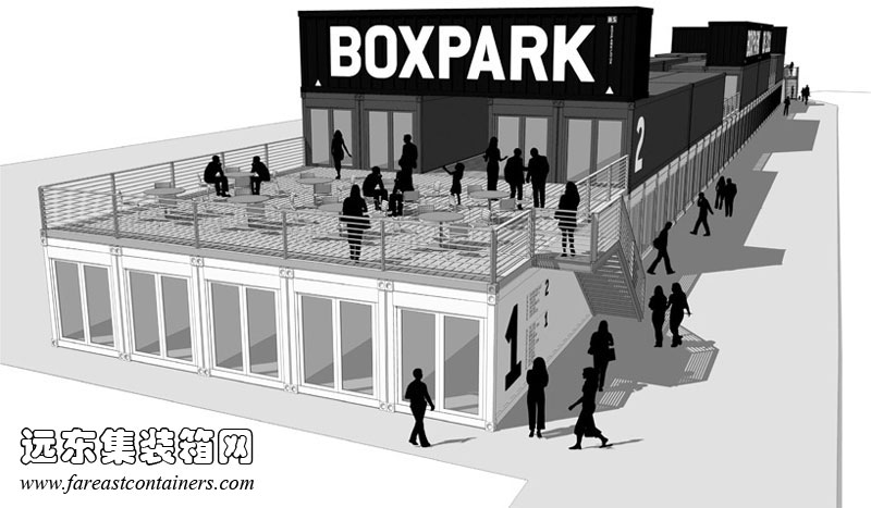 BOXPARK shoreditch 盒子公園集裝箱購(gòu)物中心的外觀效果圖